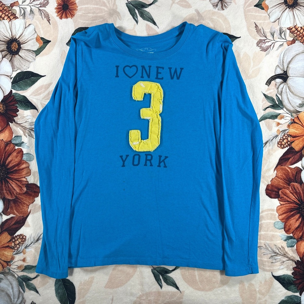 Y2K Old Navy I Love New York Number 3 Graphic Long Sleeve Tee Blue Womens S